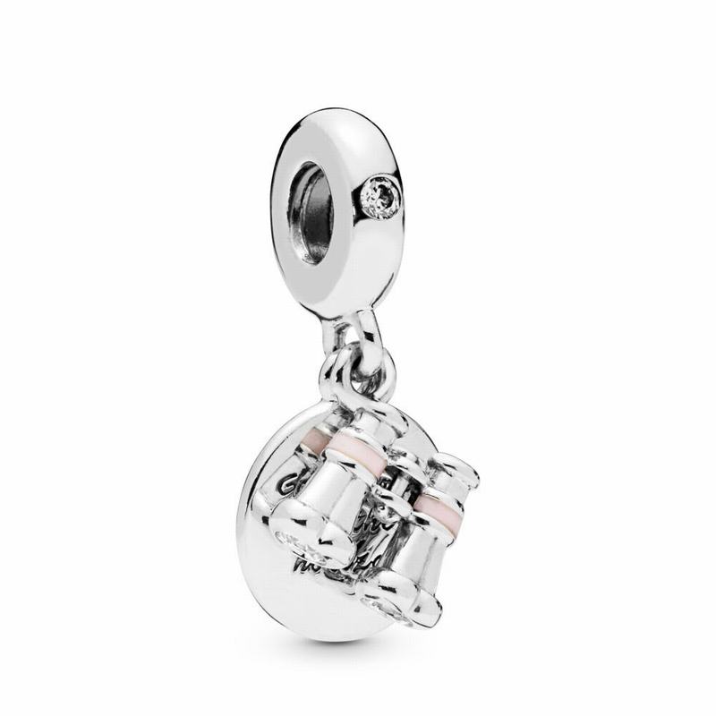 Pandora Heart Binoculars Charm Dangle Ireland - Sterling Silver/Enamel/Pink/Cubic Zirconia - 672439N